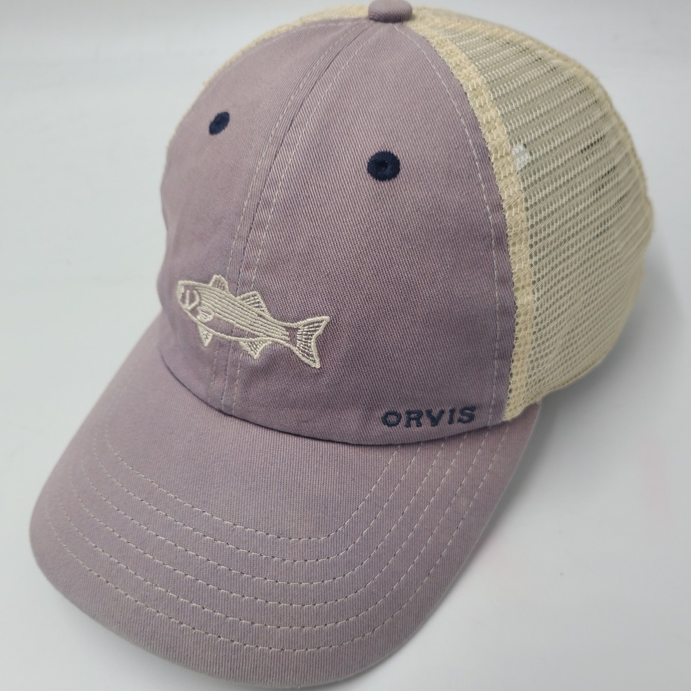Orvis Hat Adjustable Trucker Mesh Purple Beige Fish Logo Fishing Outdoor Dad Men